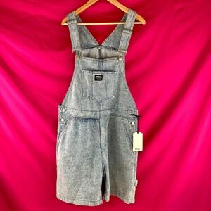 WeSC Denim Bib Overall Shorts XL Unisex Light Wash Streetwear Overalls NWT